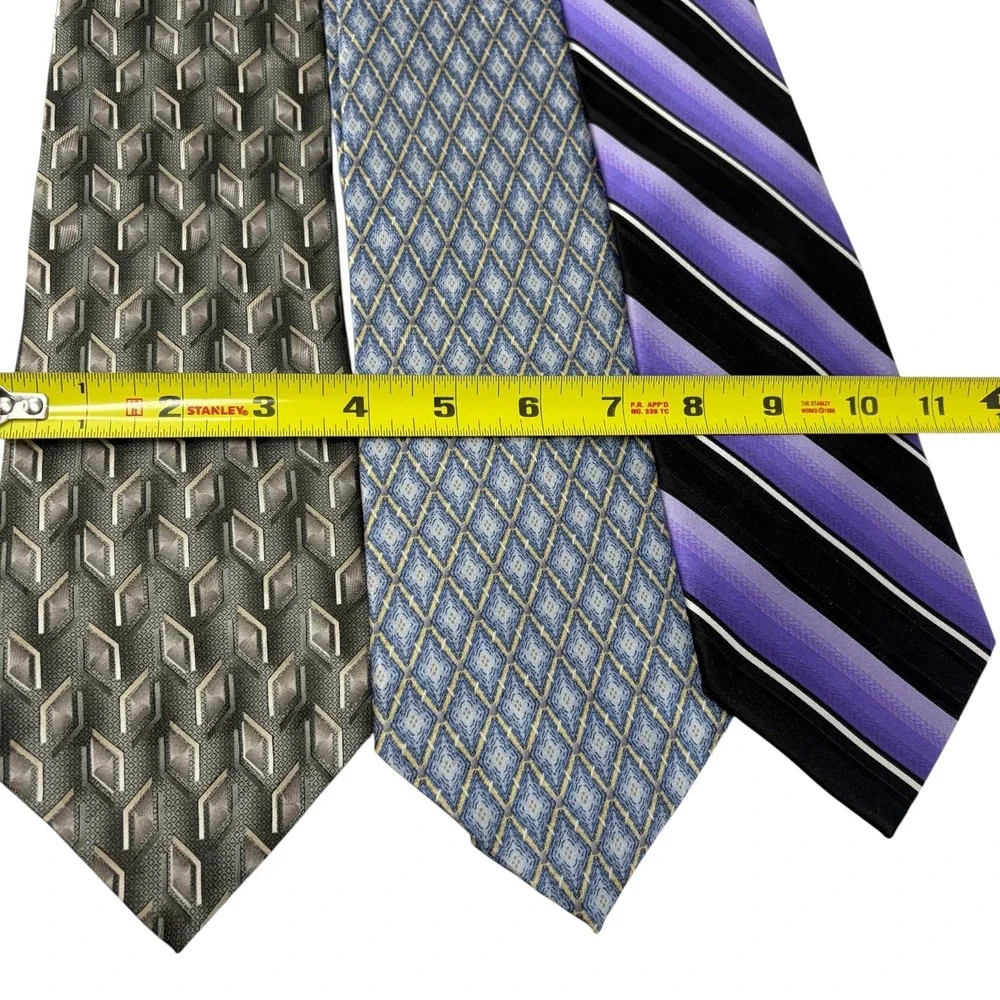 Lot 3 Vintage Silk Neckties Pierre Cardin Croft & Barrow Geometric Stripe